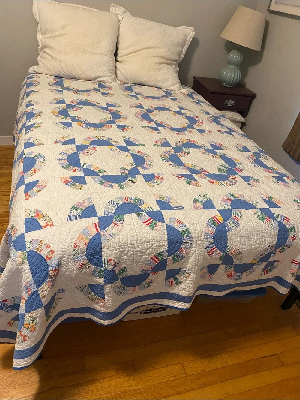 Vintage Feedsack Handmade Blue & White Mohawk’s Trail Quilt